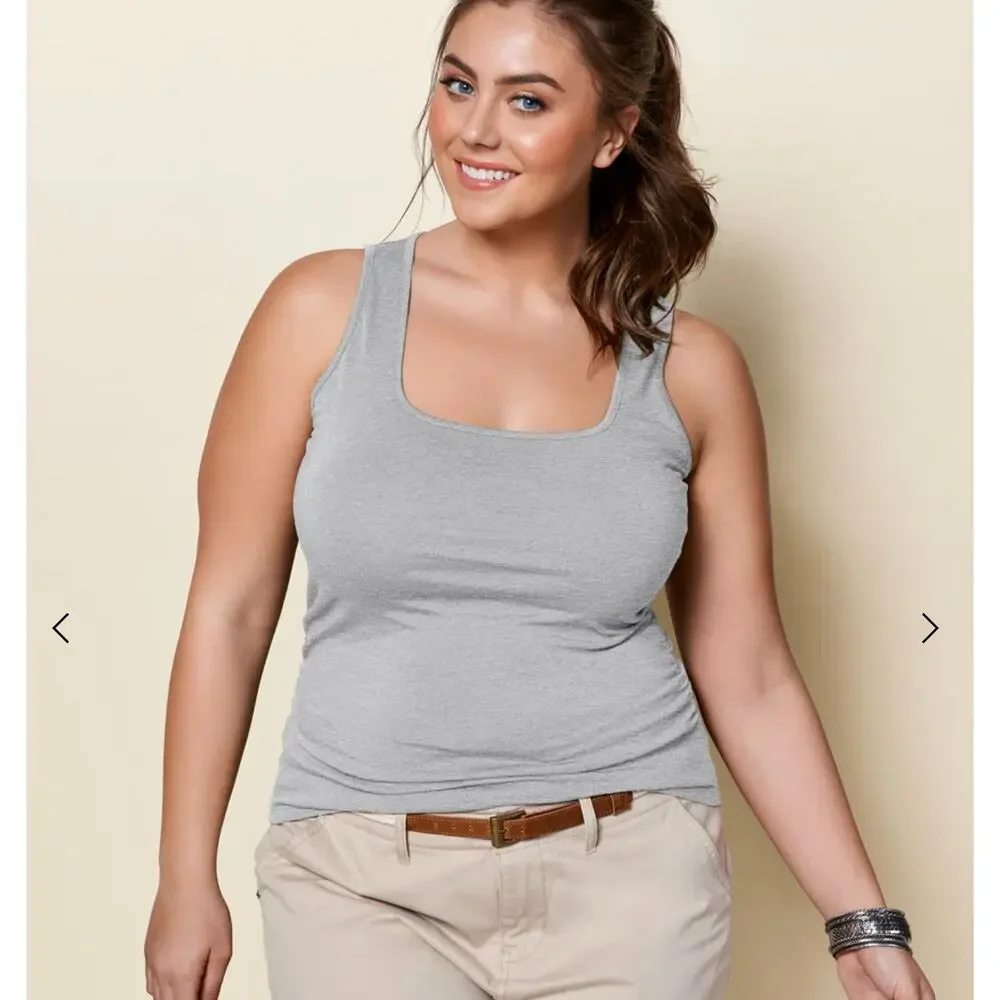 New with tags, VENUS Gray Square Neck Ruched Side Tank Top, Size 2X - Picture 1 of 10